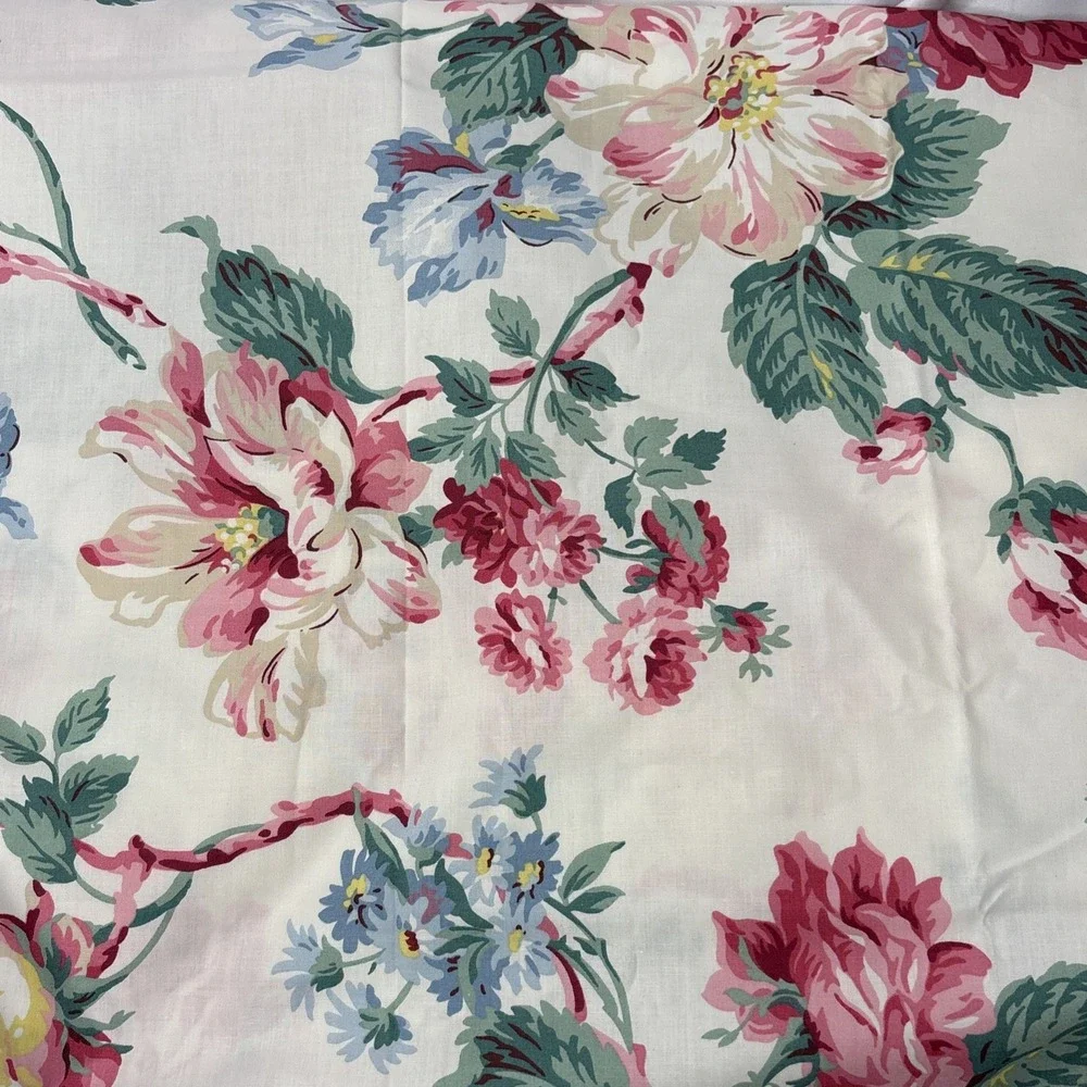 Vtg Ralph Lauren Lorraine Flat Sheet FULL Ruffle Pink Floral Shabby Chic Cottage